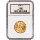 1899 $10 Liberty Head Eagle Gold NGC MS62 Uncirculated Coin