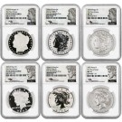 2023 $1 Morgan & Peace Silver Dollar 6 Coin Set NGC PF70 MS70 FDOI Mercanti