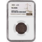 1803 1/2C Draped Bust Half Cent NGC VG8 BN Brown Very Good Coin