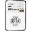 1940 D 25C Washington Quarter Silver NGC MS63 Brilliant Uncirculated Coin