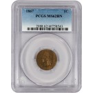 1867 1C Bronze Indian Head Cent PCGS MS62 BN Uncirculated Coin