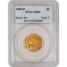 1909 D $5 Indian Head Half Eagle Gold PCGS MS64 Brilliant Uncirculated Coin