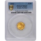 1922 No Star $1 Grant Memorial Commemorative Gold Dollar PCGS Gold Shield MS65 