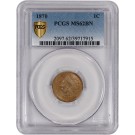 1870 1C Indian Head Cent PCGS Secure Gold Shield MS62 BN Brown Uncirculated Coin