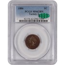 1886 1C Indian Head Cent Variety 2 PCGS MS62 BN CAC Brown Uncirculated Coin