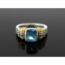 Lagos Caviar 18k Yellow Gold 925 Sterling Silver Swiss Blue Topaz Ring Size 5.5