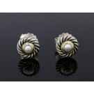 Vintage David Yurman Cable Classic 14k Gold Sterling Silver Pearl Cookie Stud Earrings