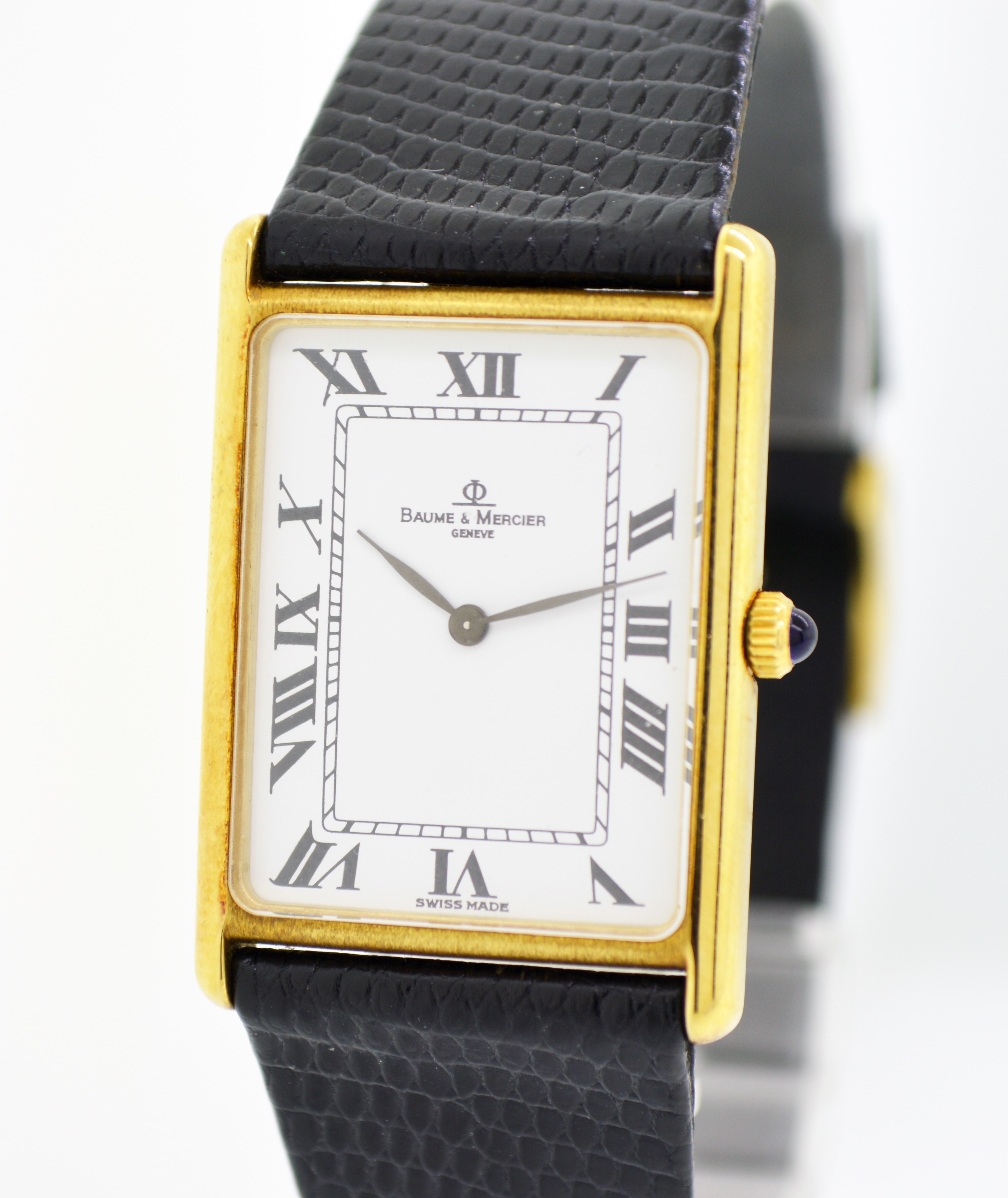 Vintage Baume & Mercier 23mm 14k Yellow Gold Tank Quartz Watch 97256 