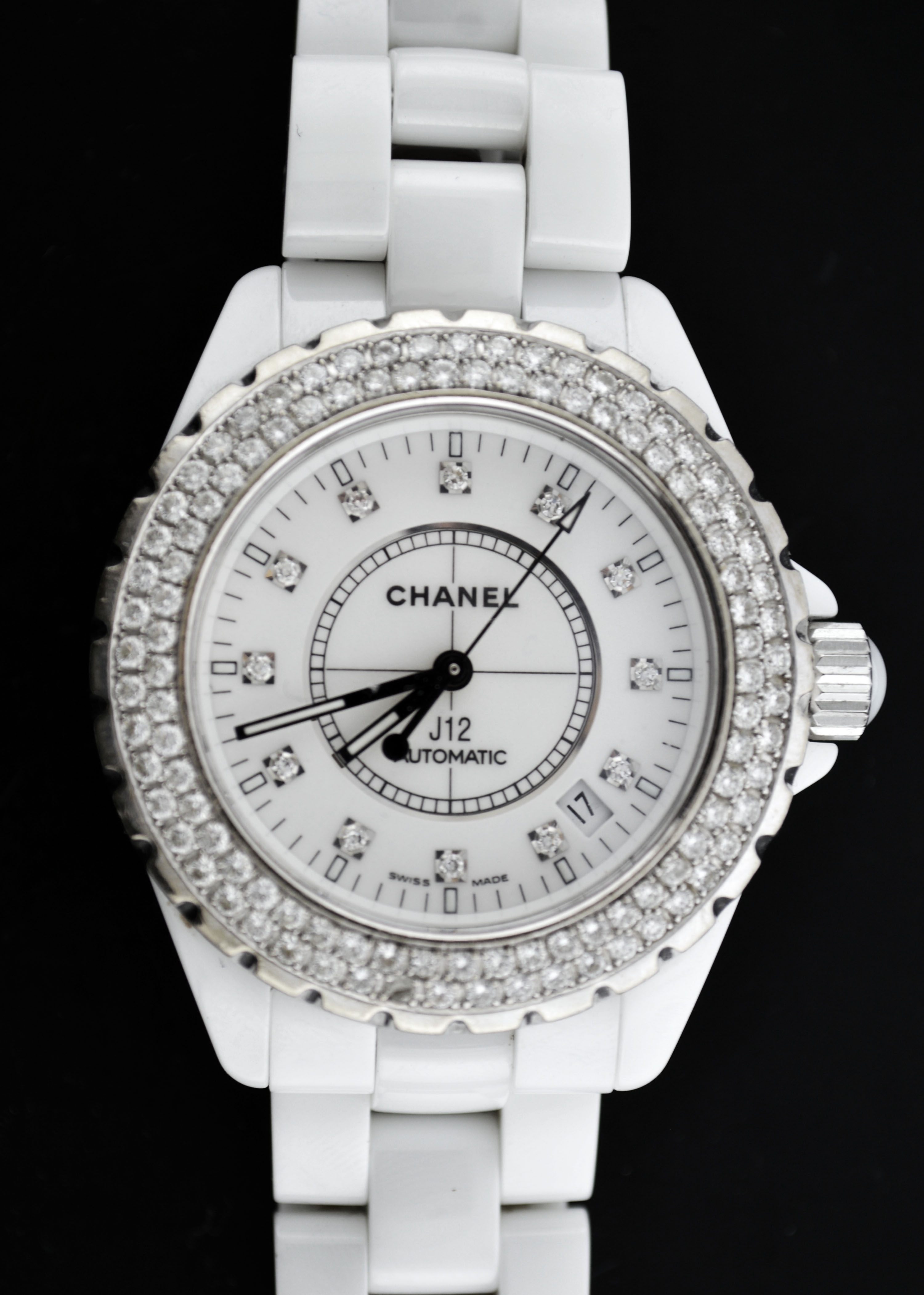 Chanel J12 38mm White Ceramic Diamond Bezel Dial Automatic Watch | eBay