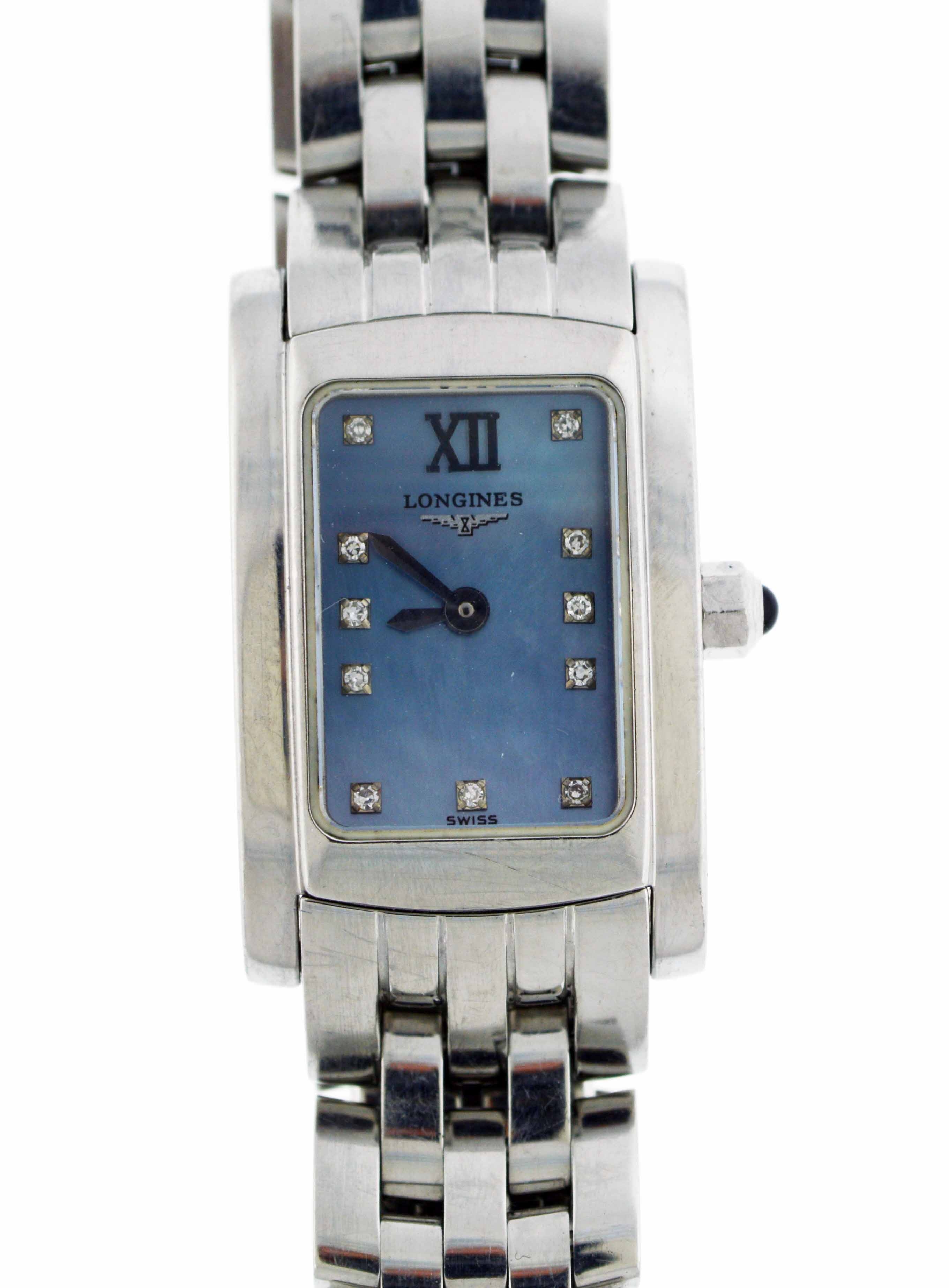 Longines Dolce Vita Mini 16mm Steel Blue MOP Diamond Dial Quartz Watch ...